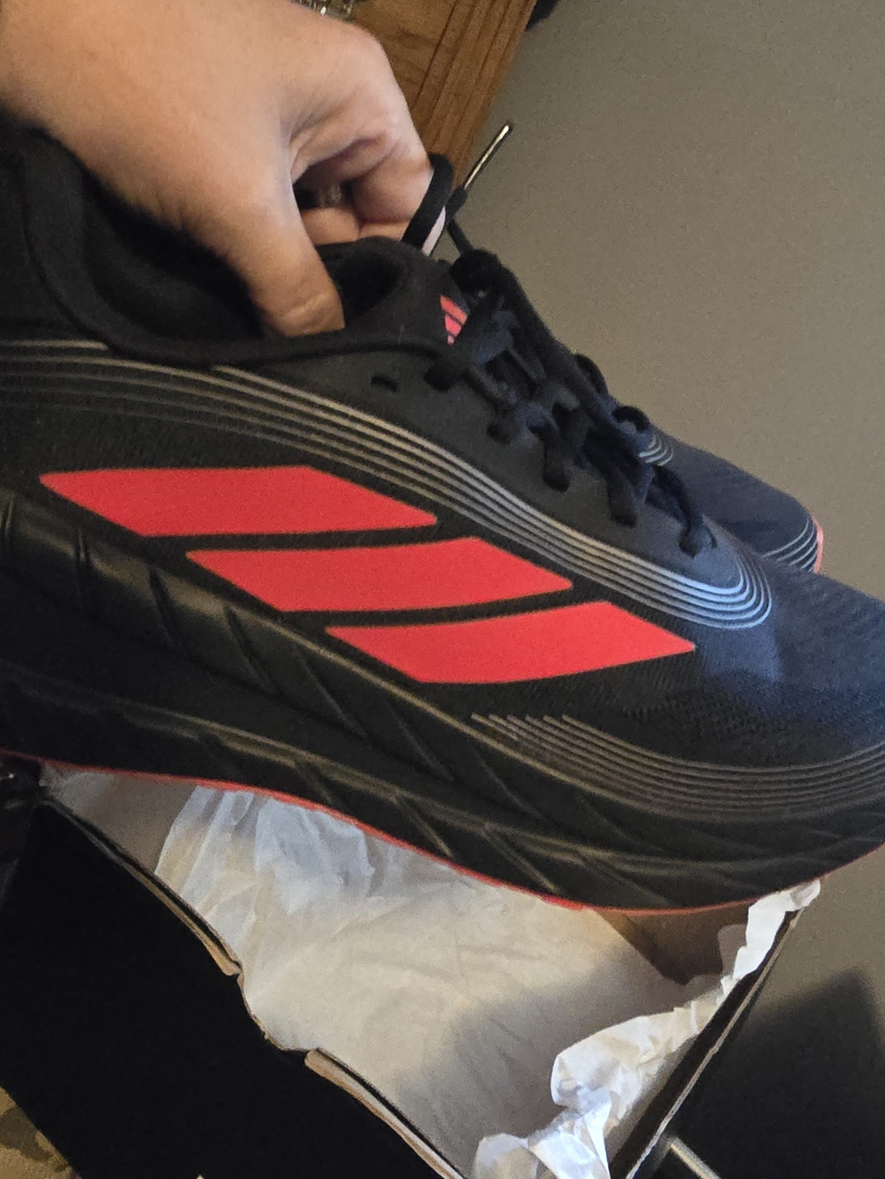 Adidas Men's Black Running Shoes with Red Accents
